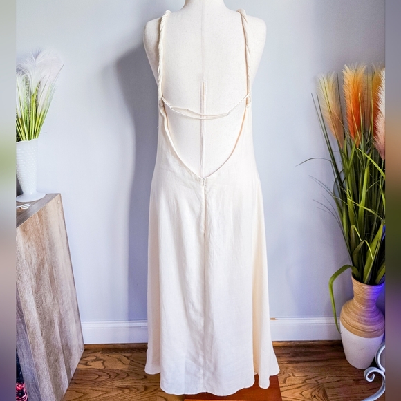 Zara, New Ivory Linen Blend Twist Strap Strappy Open Back Maxi Dress Size XXL - Picture 7 of 13